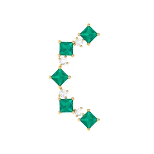 Created Emerald and Moissanite Curved Crawler Earring