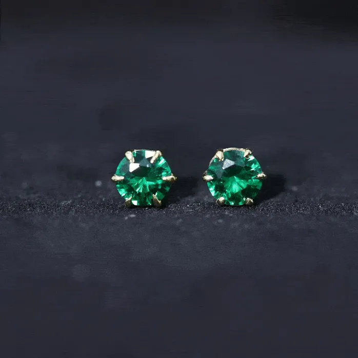 Created Emerald Simple Solitaire Stud Earrings