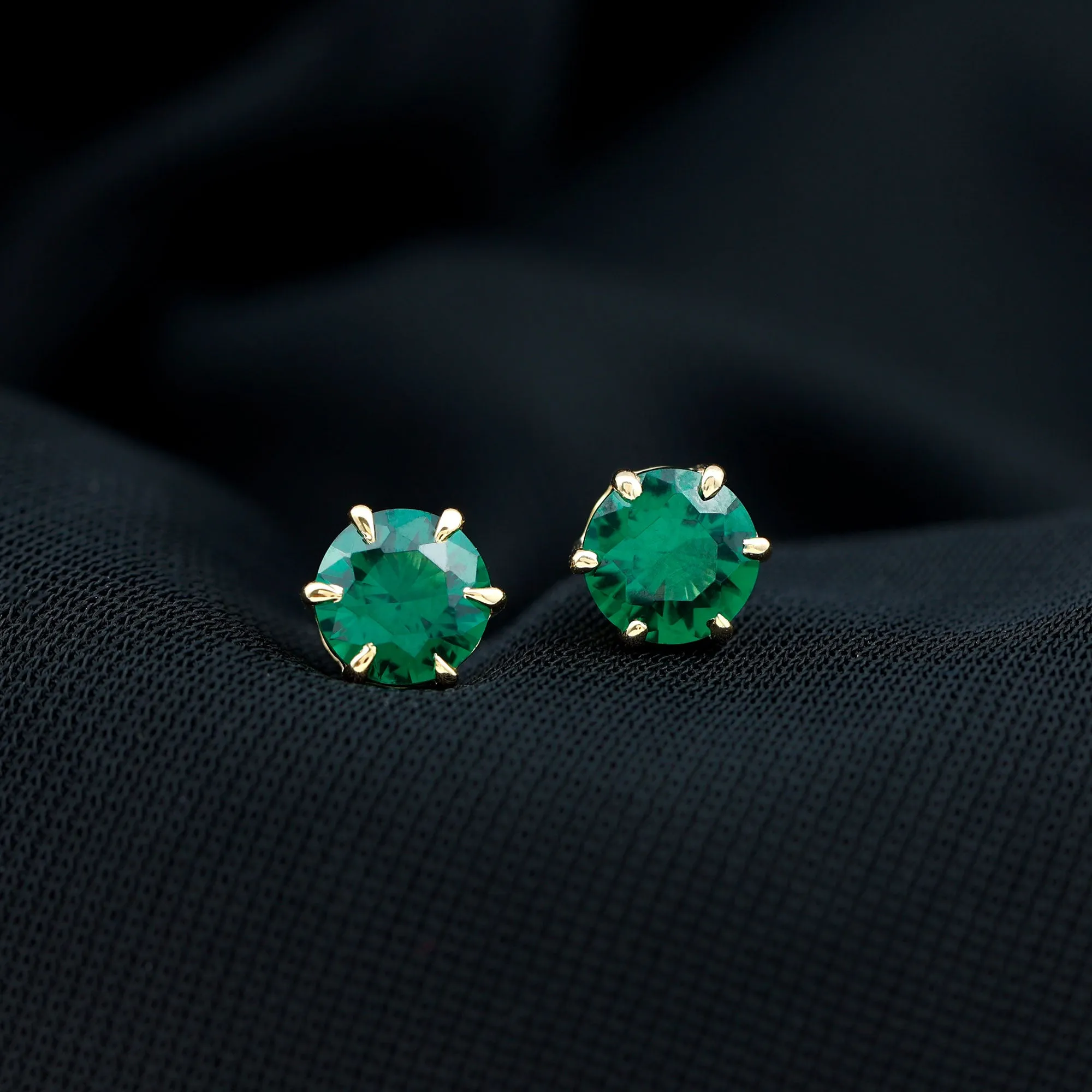 Created Emerald Simple Solitaire Stud Earrings