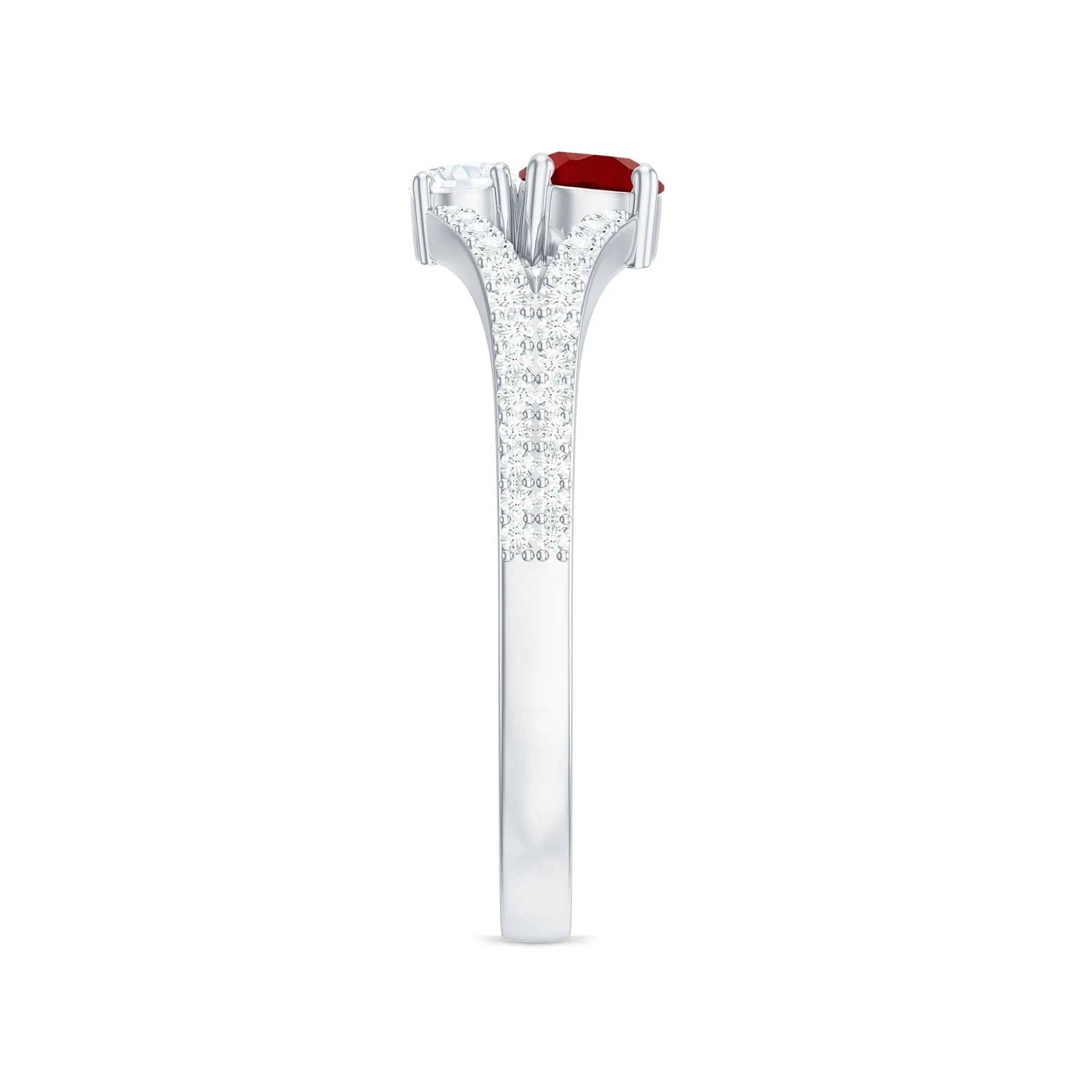 Created Ruby and Diamond Two Stone Split Shank Engagement Ring