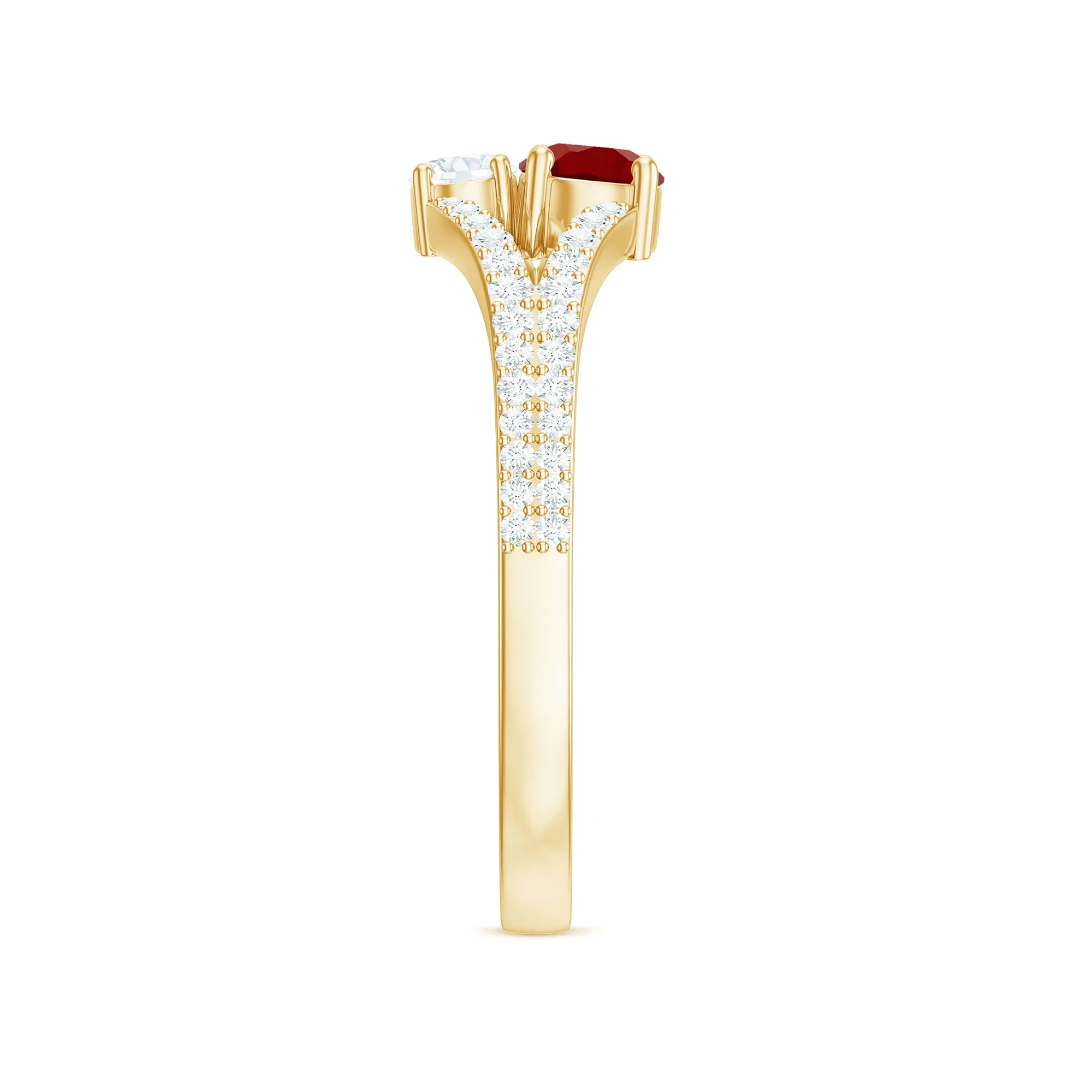 Created Ruby and Diamond Two Stone Split Shank Engagement Ring