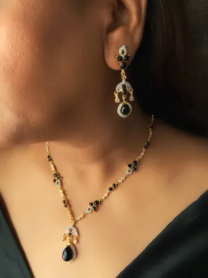 Dainty black onyx and zirconia necklace set