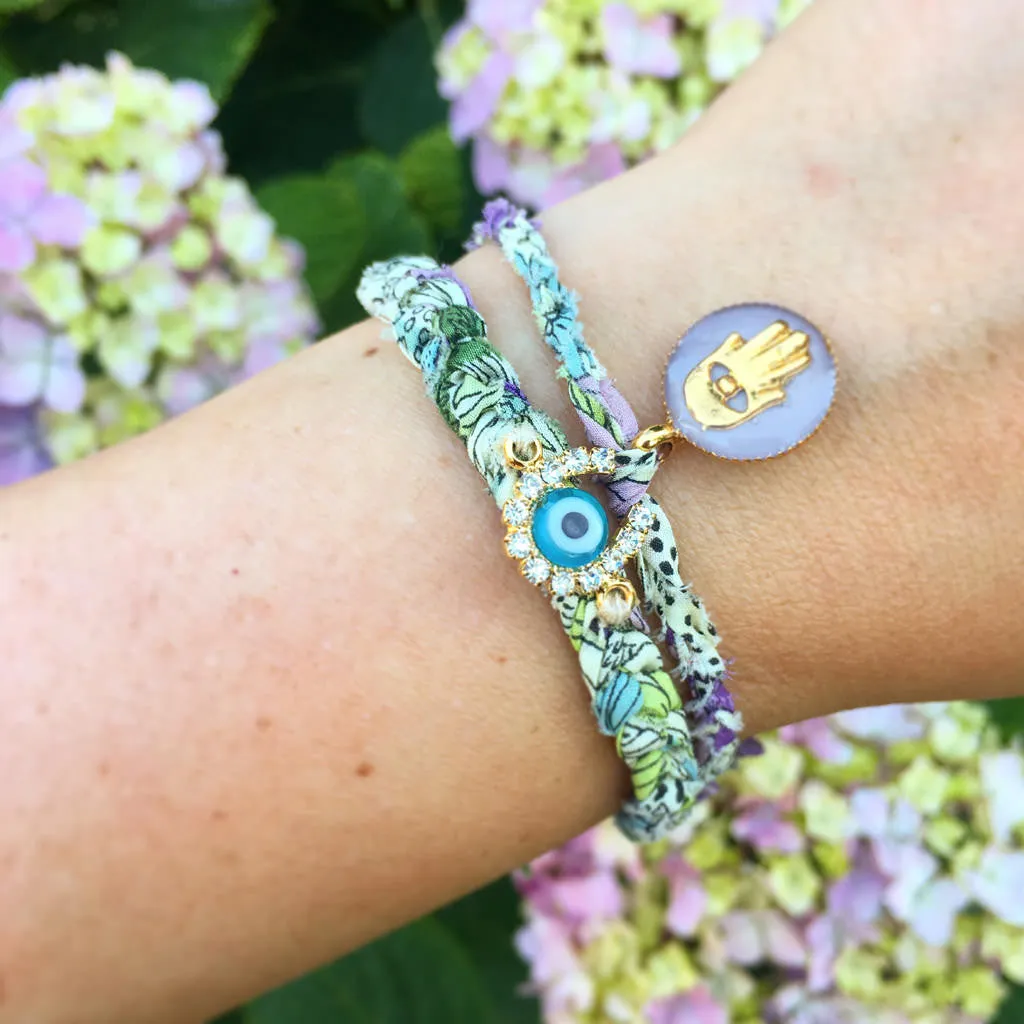 Diamante Horseshoe Lucky Charm Liberty Print Braid Bracelet
