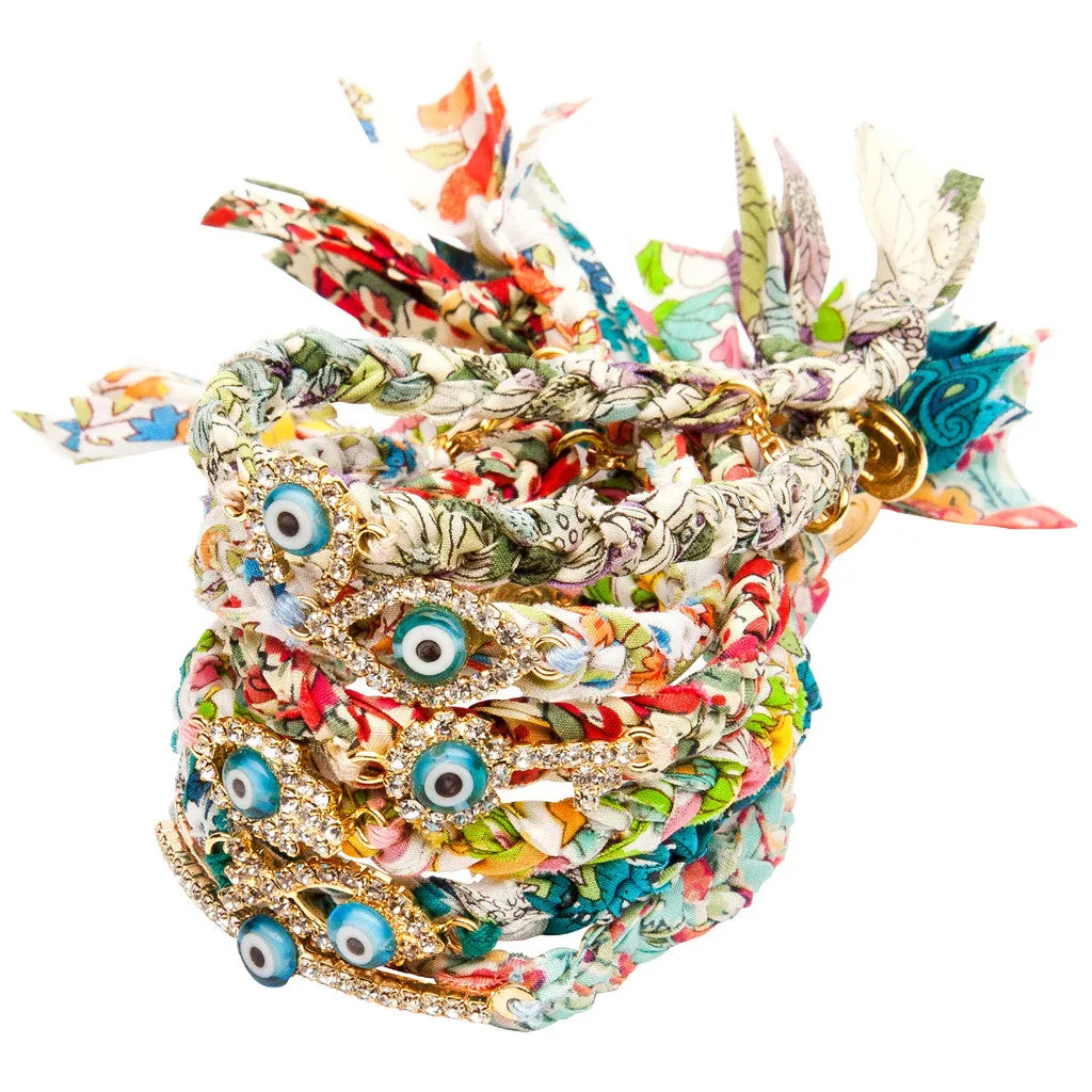 Diamante Horseshoe Lucky Charm Liberty Print Braid Bracelet