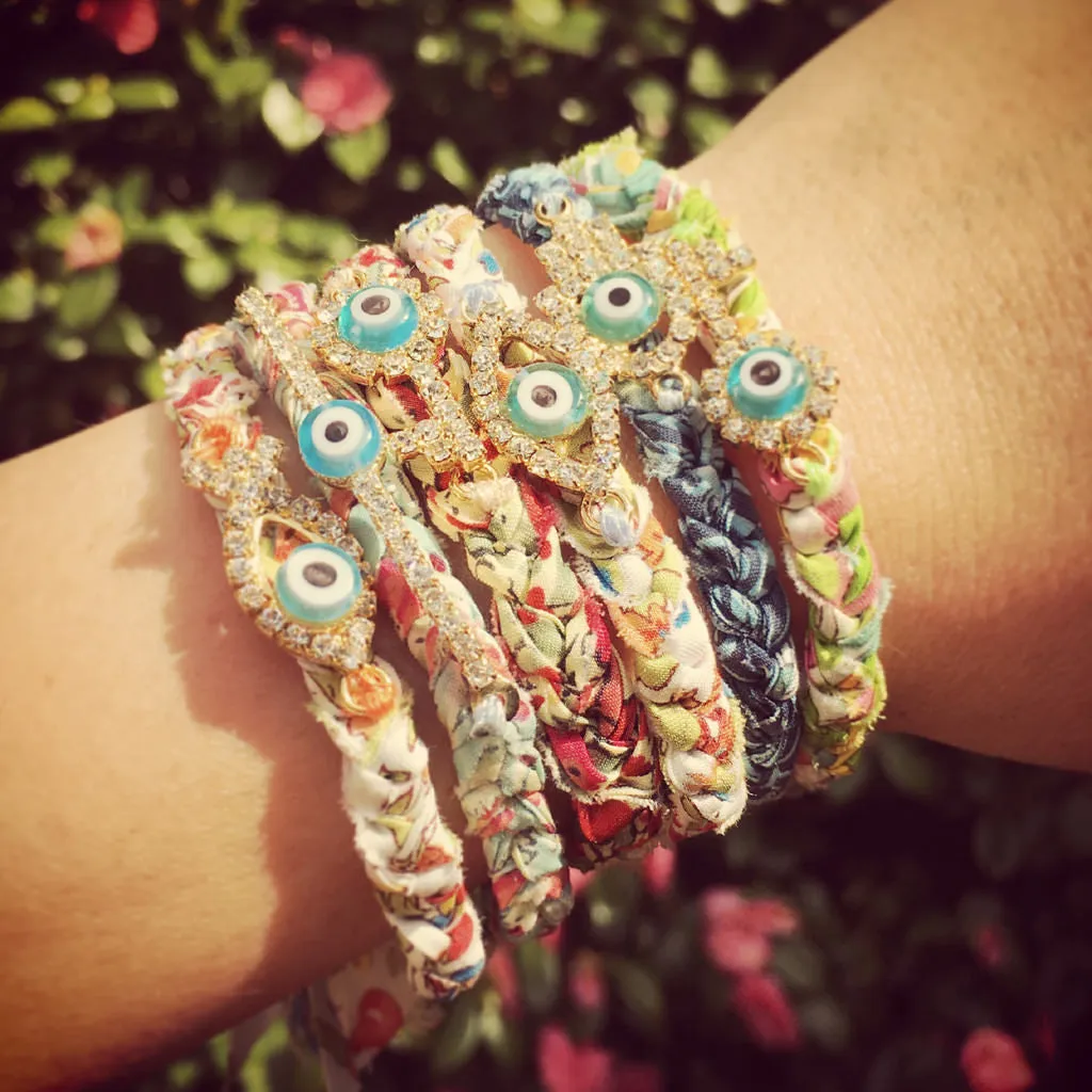 Diamante Horseshoe Lucky Charm Liberty Print Braid Bracelet