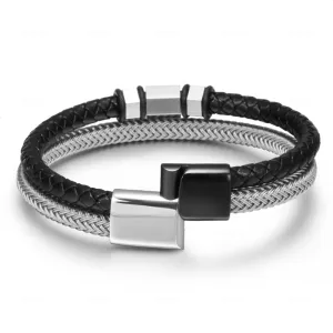 E-Commerce Stainless Steel Simple Steel Wire Woven Bracelet Men's Leather Magnetic Snap Titanium Steel