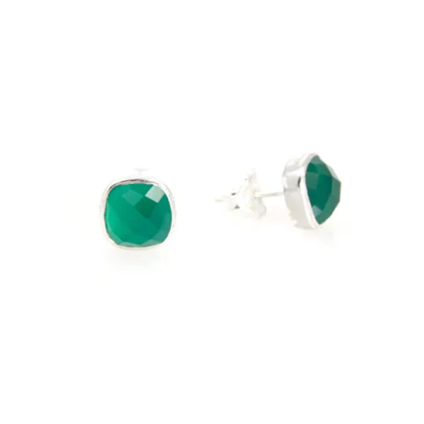 Earrings - Studs Green Agate Sterling Silver