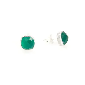 Earrings - Studs Green Agate Sterling Silver