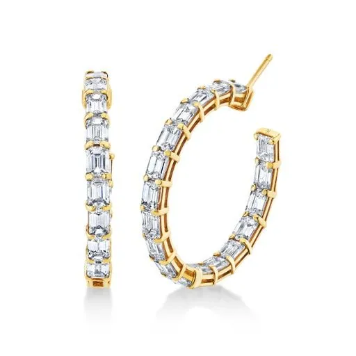 East-West Emerald Cut Diamond Hoop Earrings