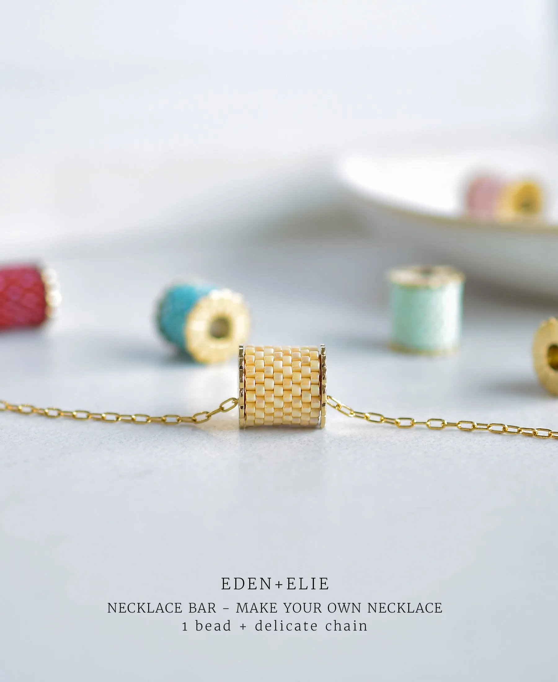 EDEN   ELIE Necklace Bar single bead   optional chain - coral red