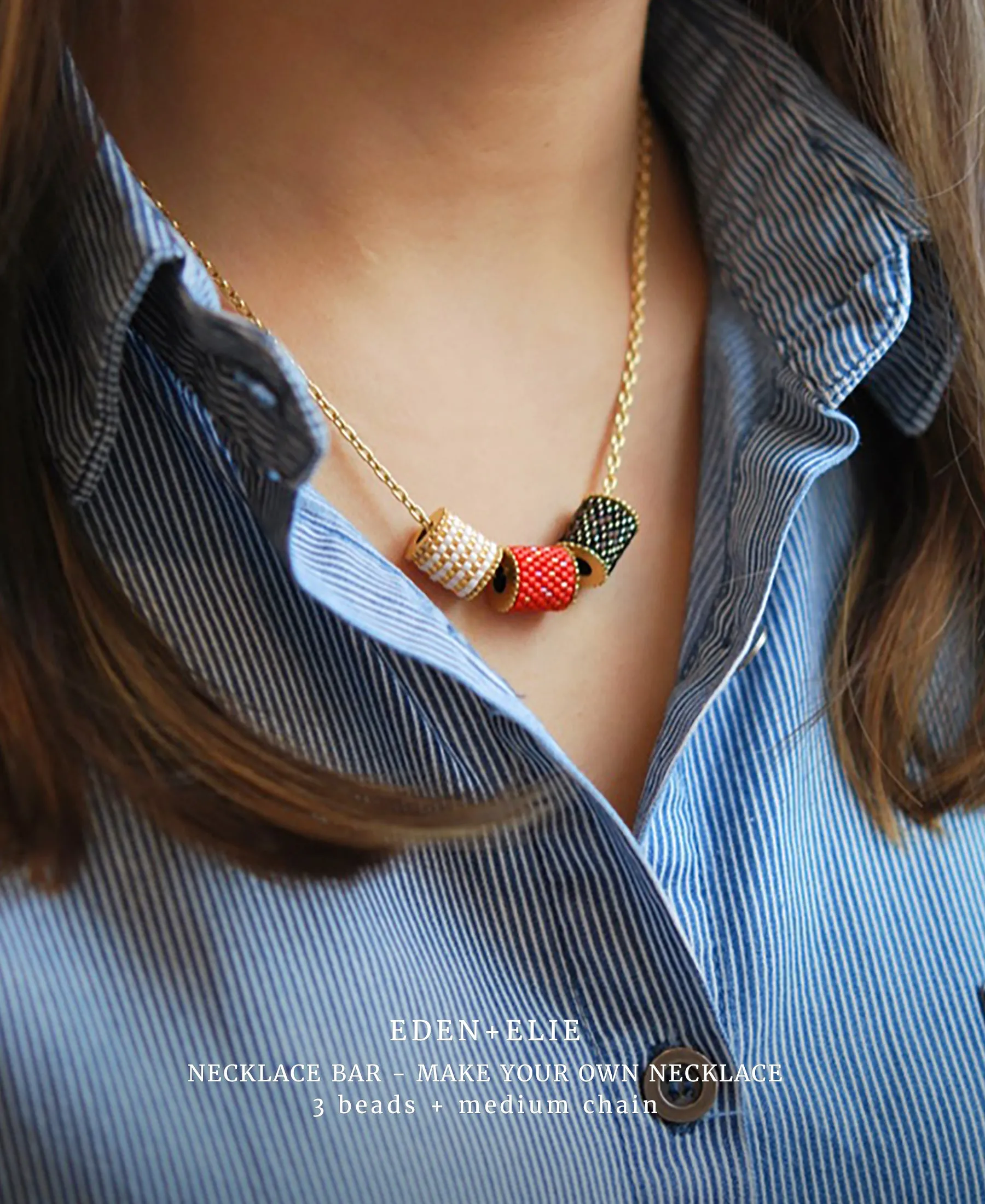 EDEN   ELIE Necklace Bar single bead   optional chain - coral red