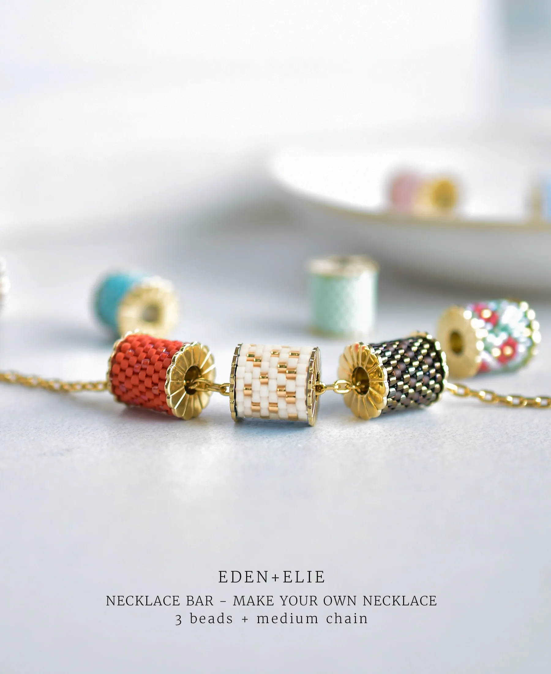 EDEN   ELIE Necklace Bar single bead   optional chain - coral red