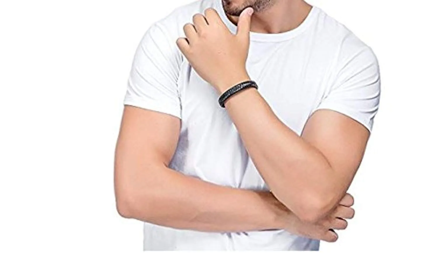 Electomania Braided Leather Stainless Steel Magnetic Clasp Bracelets for Men & Boys - Set of 1