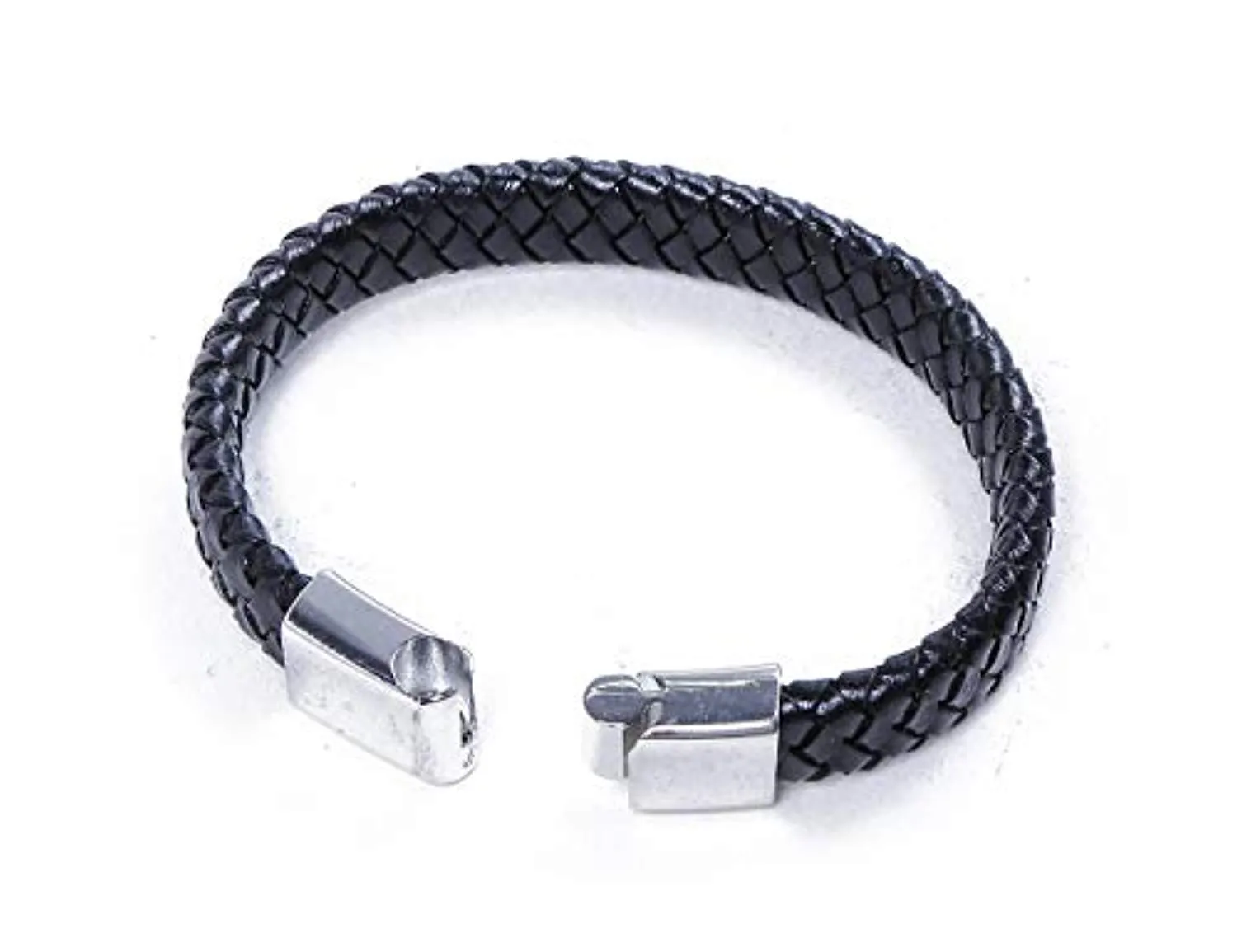 Electomania Braided Leather Stainless Steel Magnetic Clasp Bracelets for Men & Boys - Set of 1