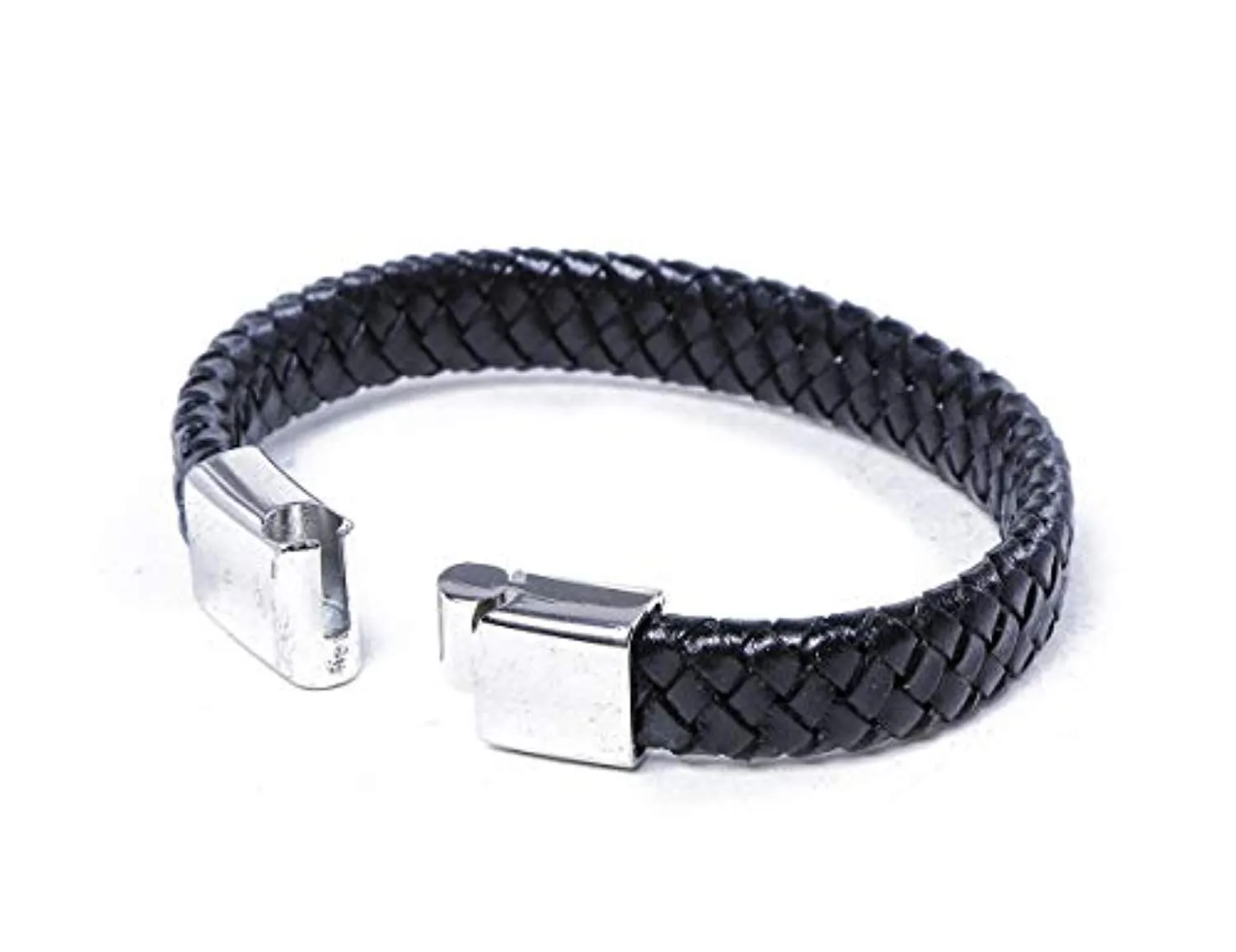 Electomania Braided Leather Stainless Steel Magnetic Clasp Bracelets for Men & Boys - Set of 1