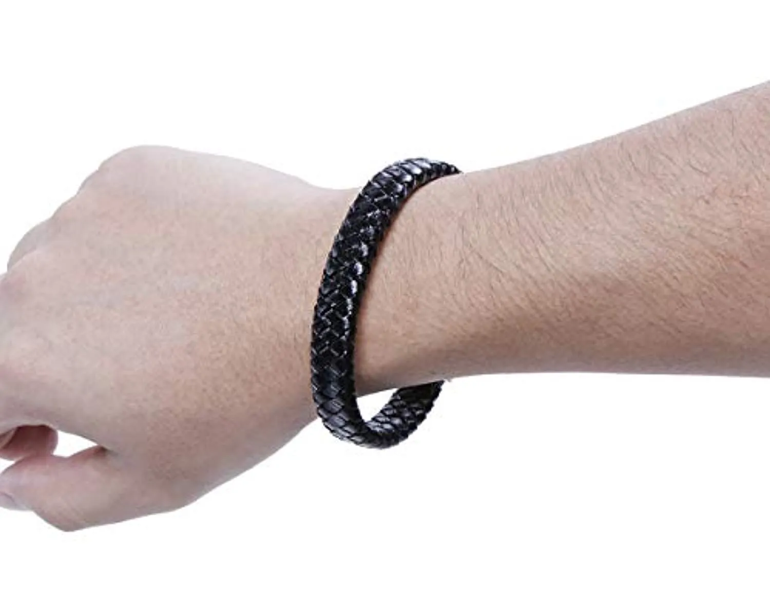 Electomania Braided Leather Stainless Steel Magnetic Clasp Bracelets for Men & Boys - Set of 1