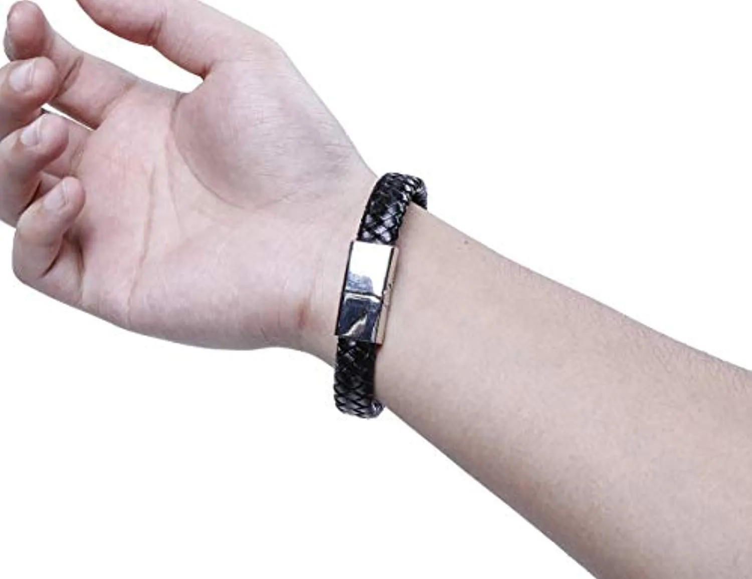 Electomania Braided Leather Stainless Steel Magnetic Clasp Bracelets for Men & Boys - Set of 1