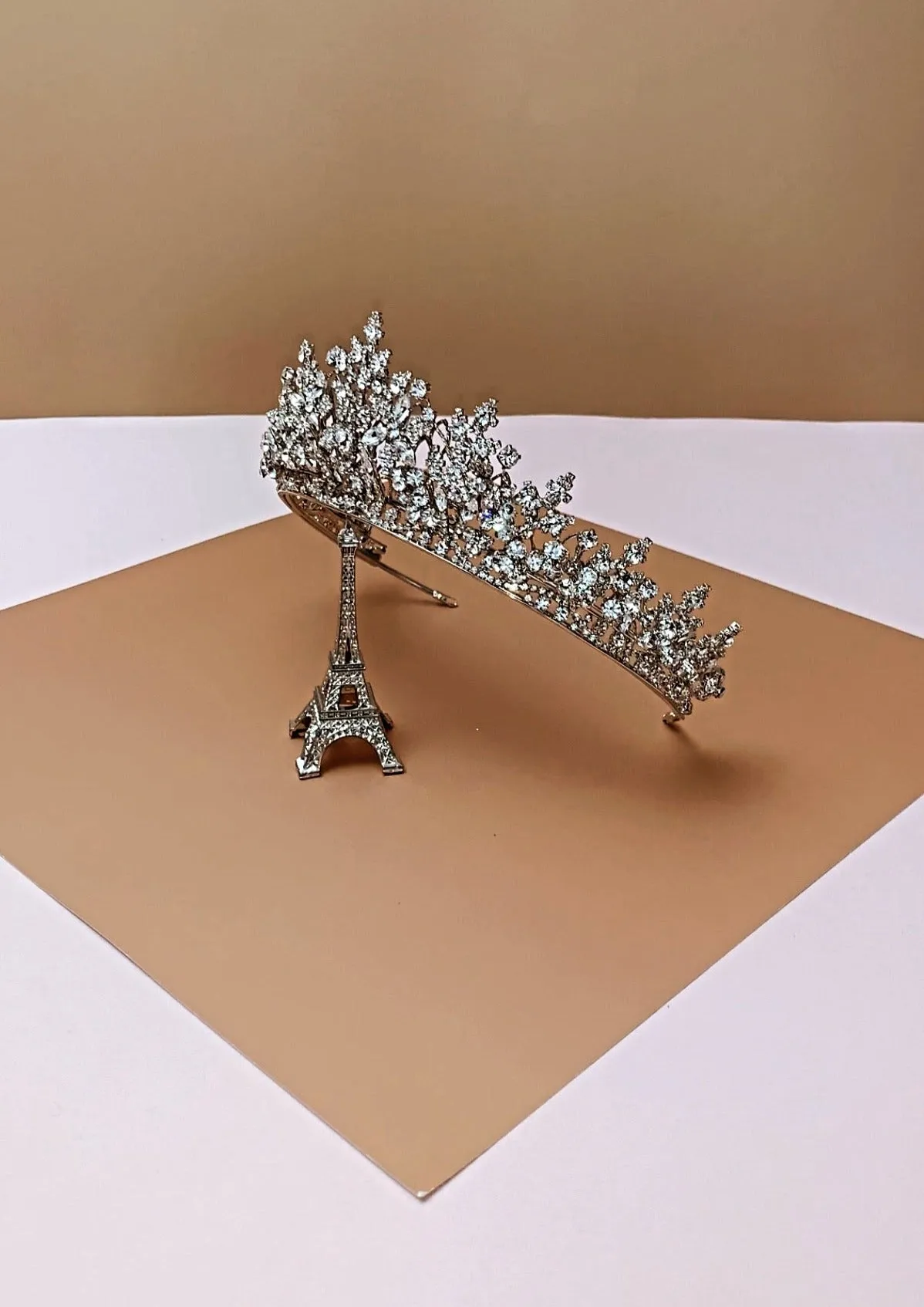 Ellee Real Bride Adorned with RENEE Queen Swarovski Luxurious Bridal Tiara - Stunning 3-D Wedding Tiara