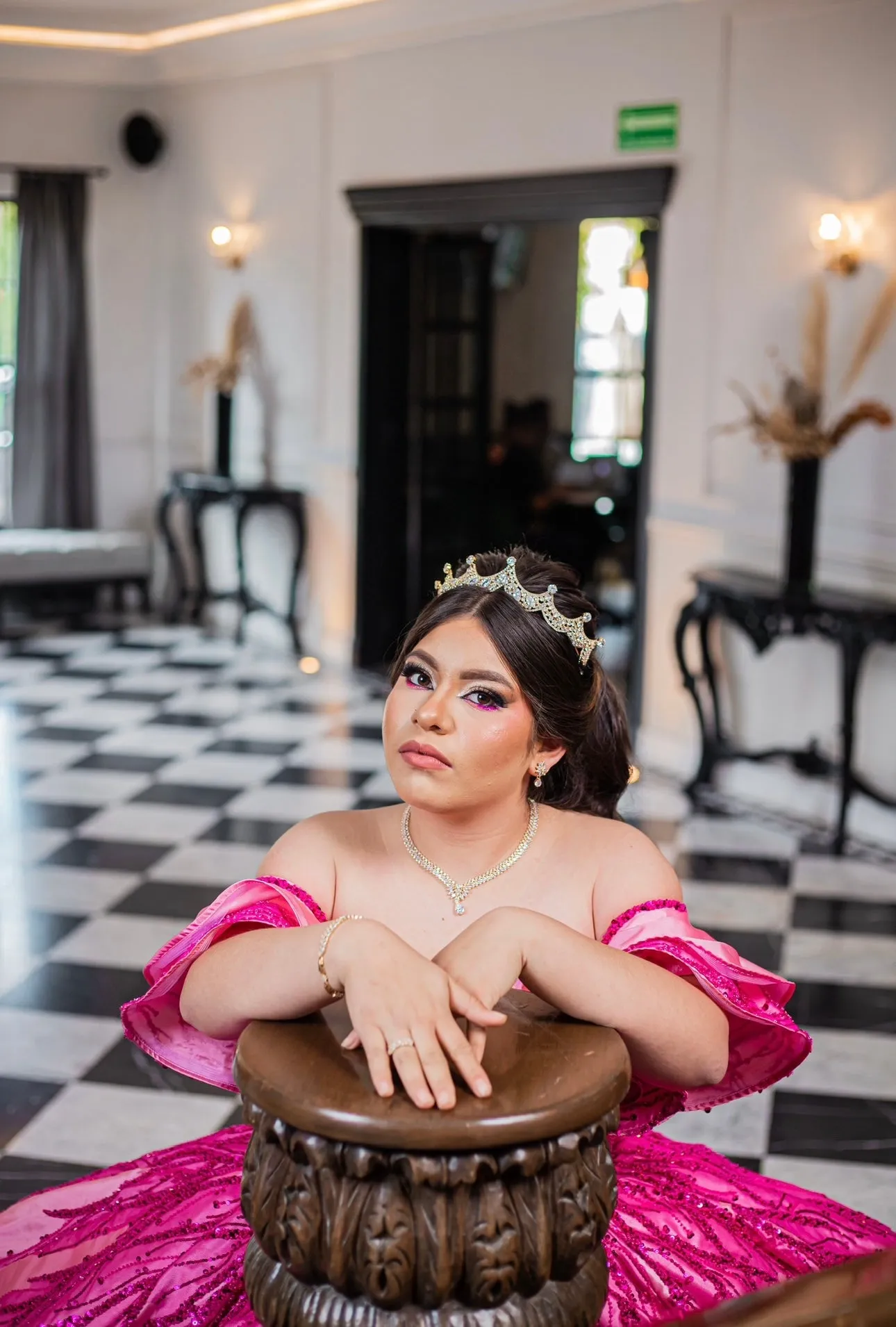 Ellee Real Quinceanera Adorned with DIANA Bridal Crown, Swarovski Bridal Tiara