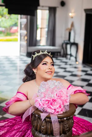 Ellee Real Quinceanera Adorned with DIANA Bridal Crown, Swarovski Bridal Tiara