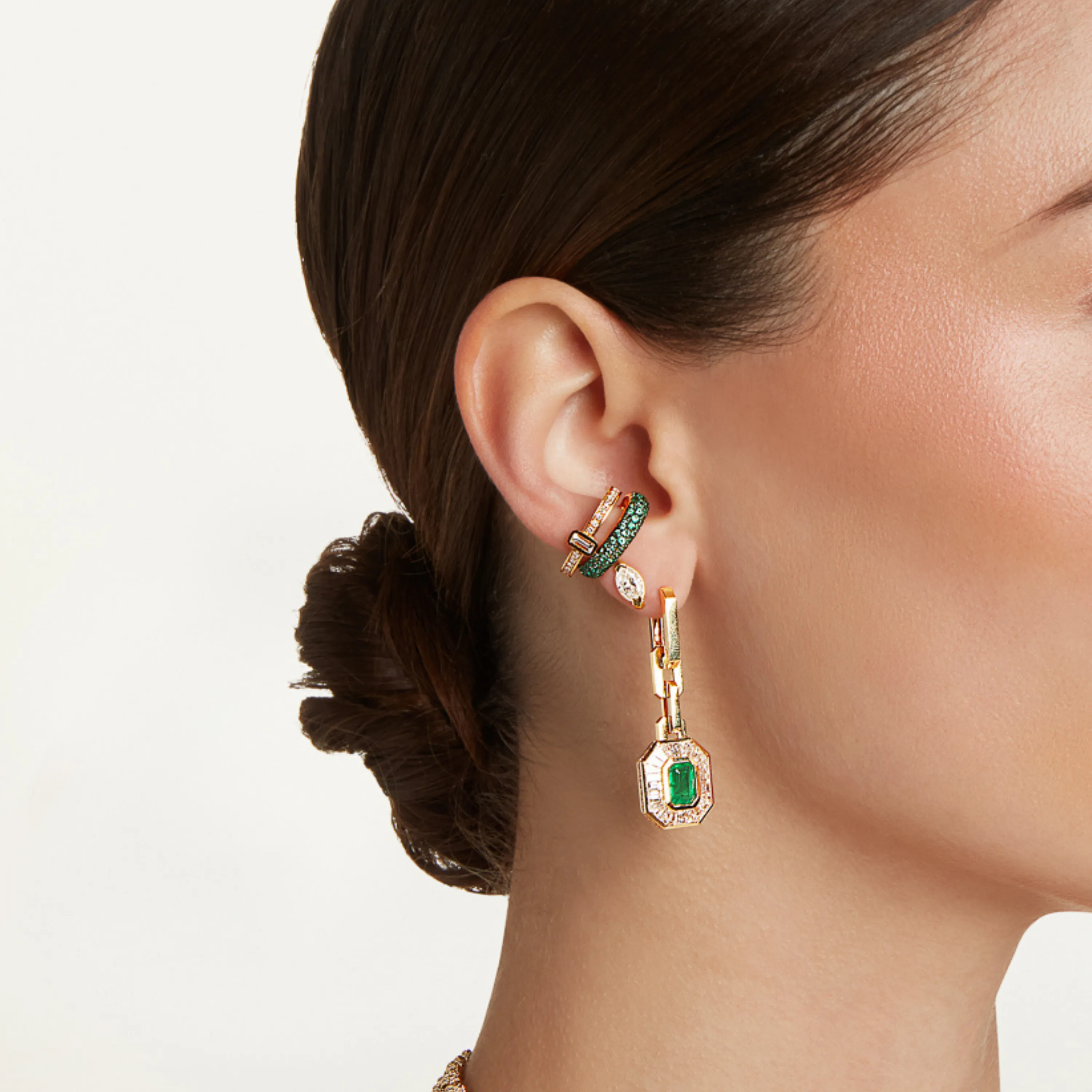 EMERALD & DIAMOND HALO MINI DECO EARRINGS