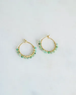 Emerald beaded hoop earrings