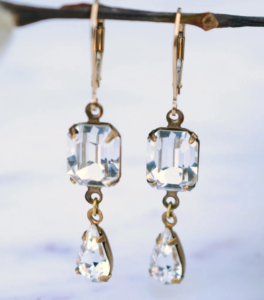 Emerald-Cut Crystal Droplet Earrings