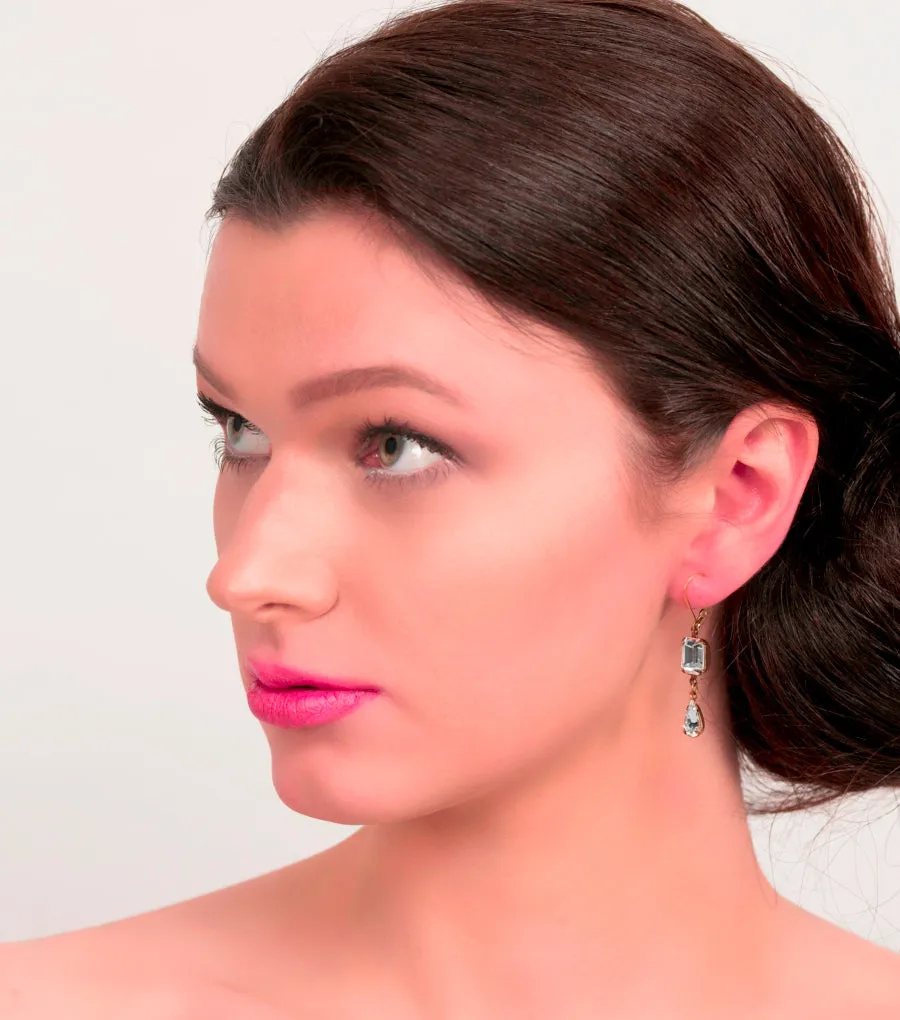 Emerald-Cut Crystal Droplet Earrings