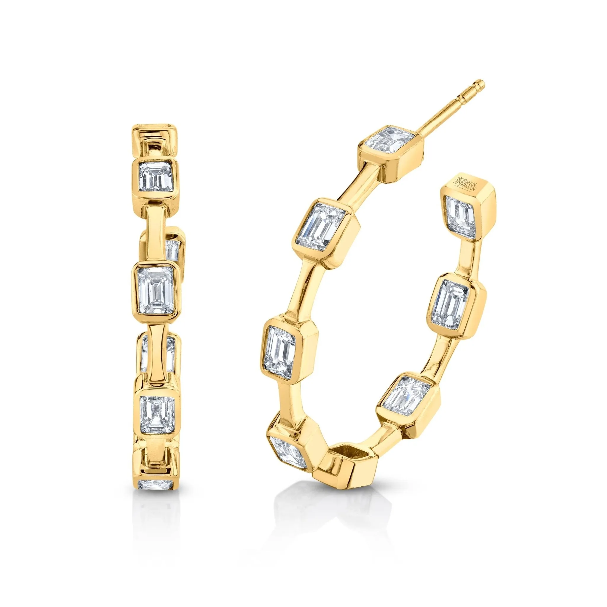 Emerald-cut Diamond Hoop Earrings