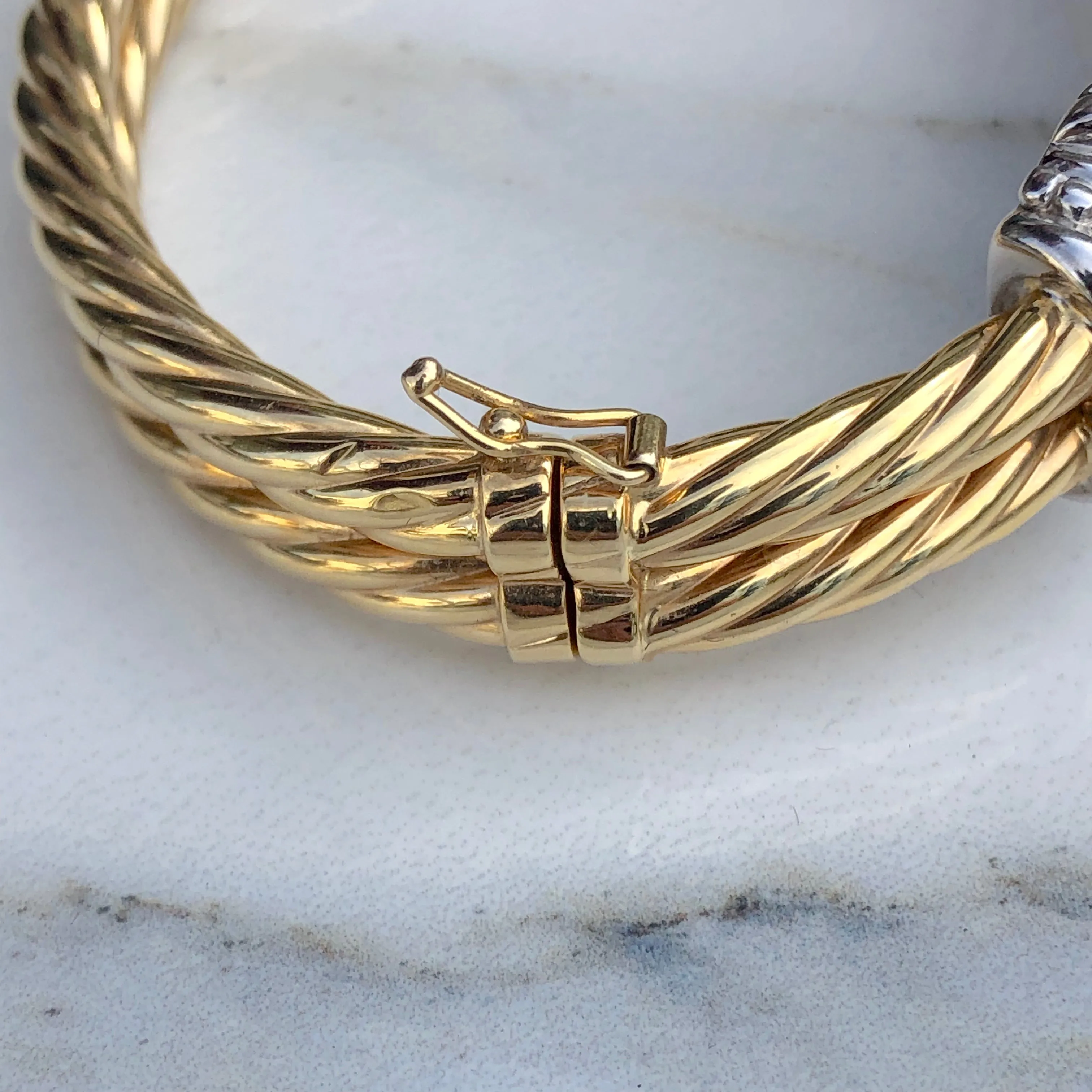 Estate 14KT Yellow Gold Cable Style   White Gold Checkerboard Citrine Bracelet