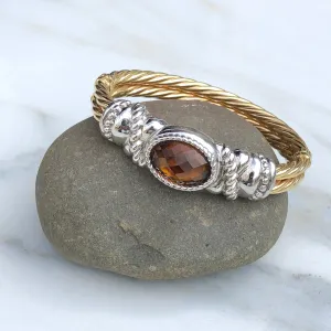 Estate 14KT Yellow Gold Cable Style   White Gold Checkerboard Citrine Bracelet
