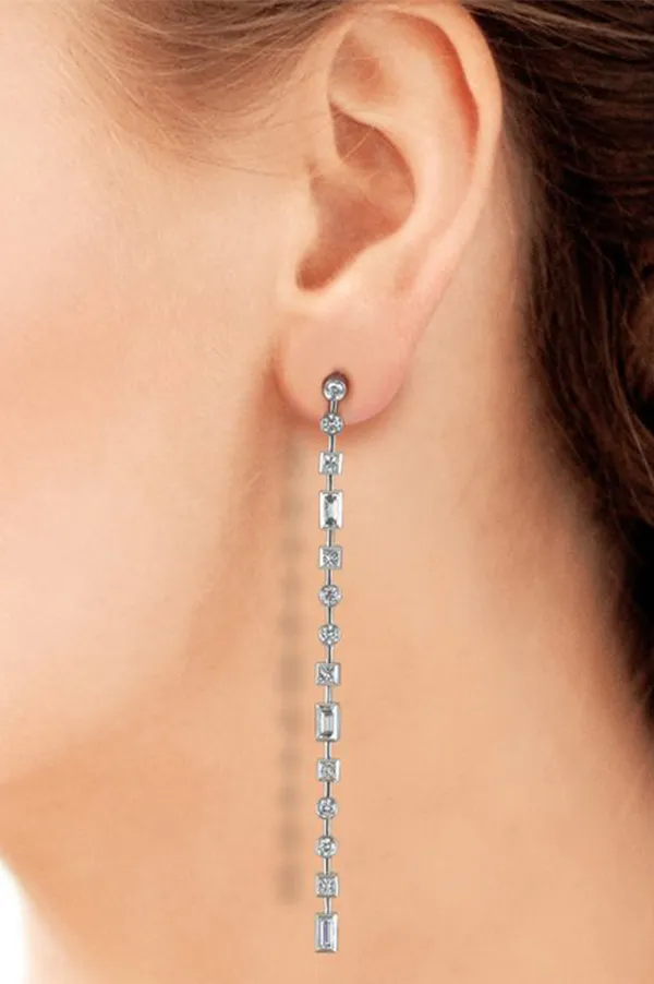 Extra Long Platinum Drop Earrings