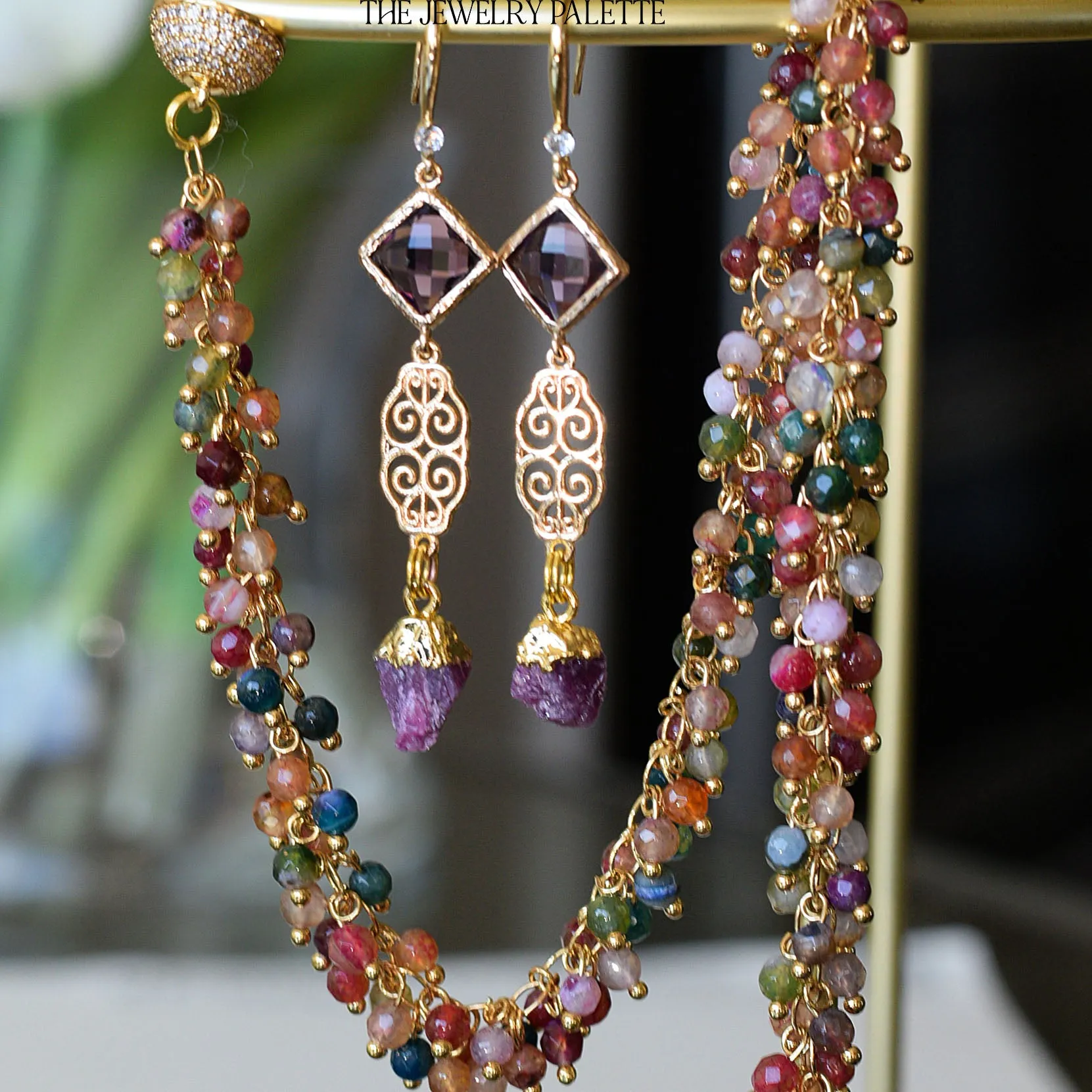 Farah citrine, filigree and red crystal earrings
