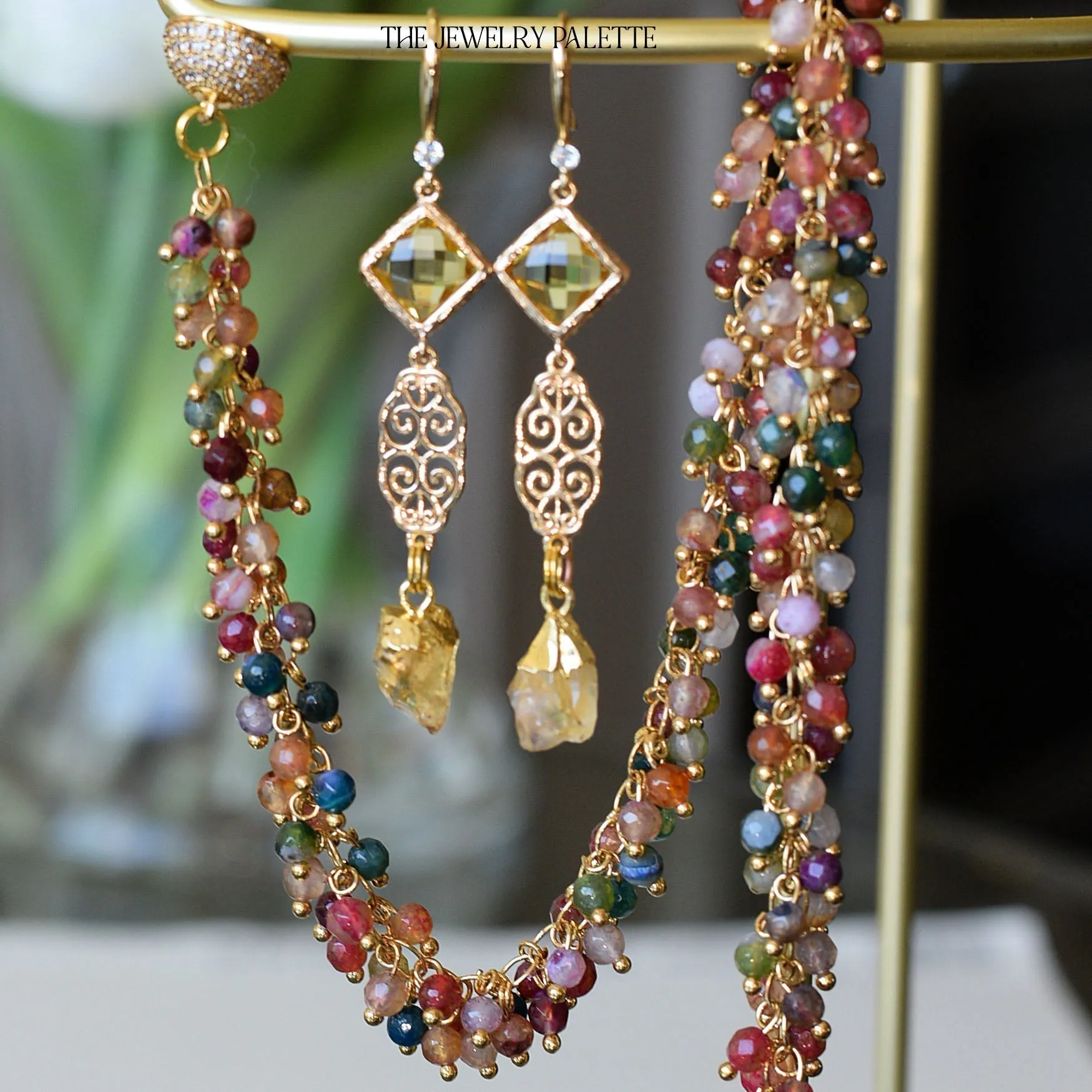 Farah citrine, filigree and red crystal earrings