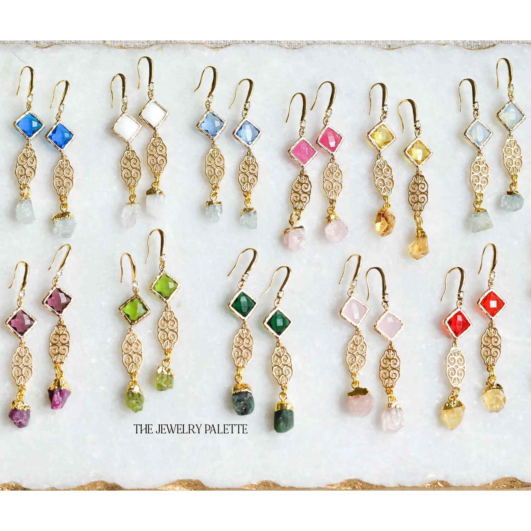 Farah citrine, filigree and red crystal earrings