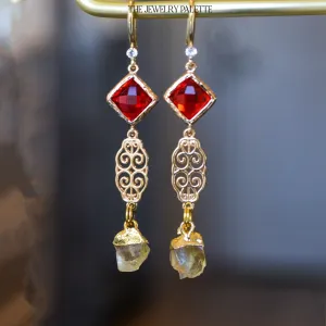 Farah citrine, filigree and red crystal earrings