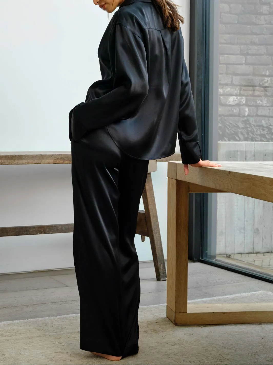 Fleur Du Jour Black Silk Shirt & Trouser