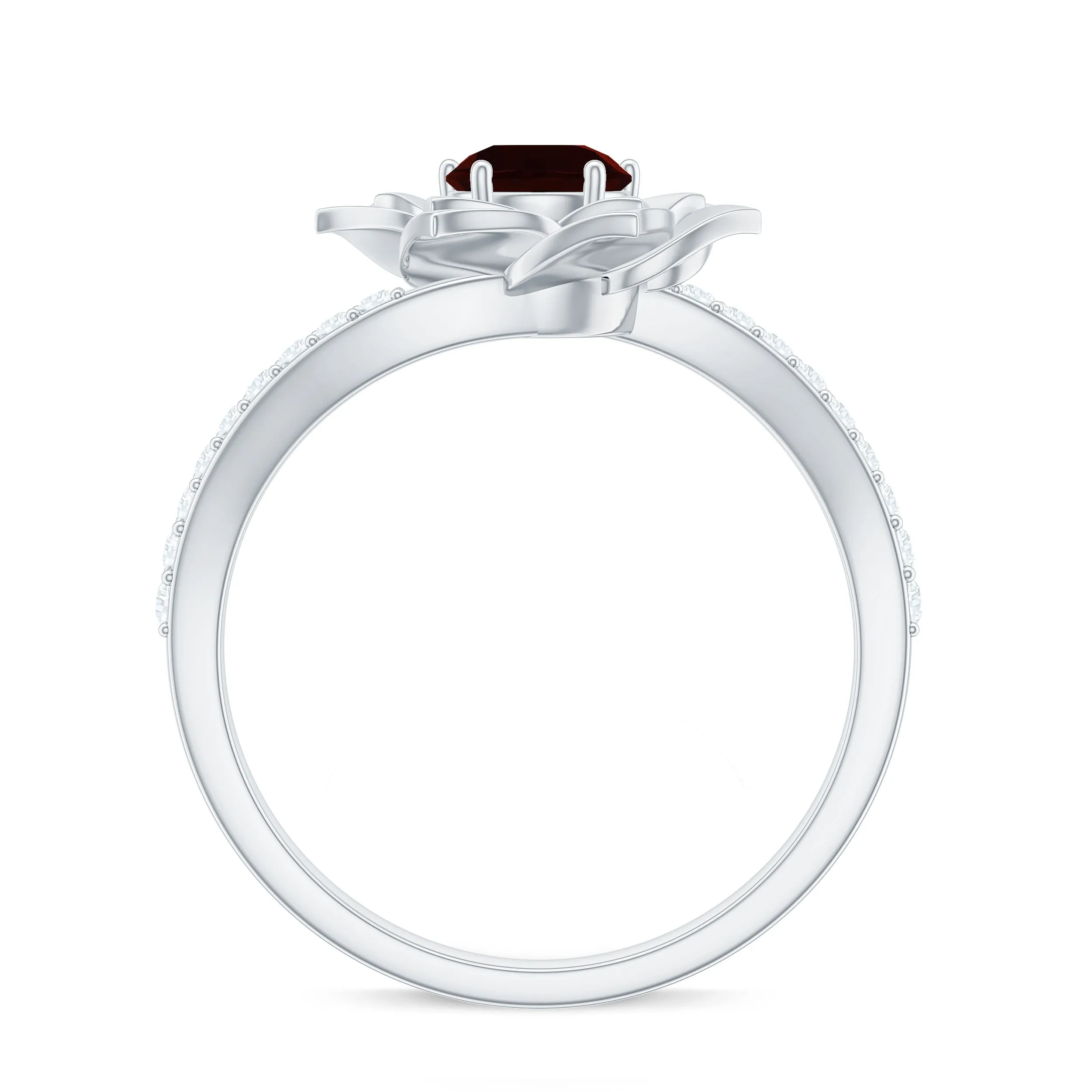 Flower Inspired Garnet Bypass Engagement Ring with Diamond