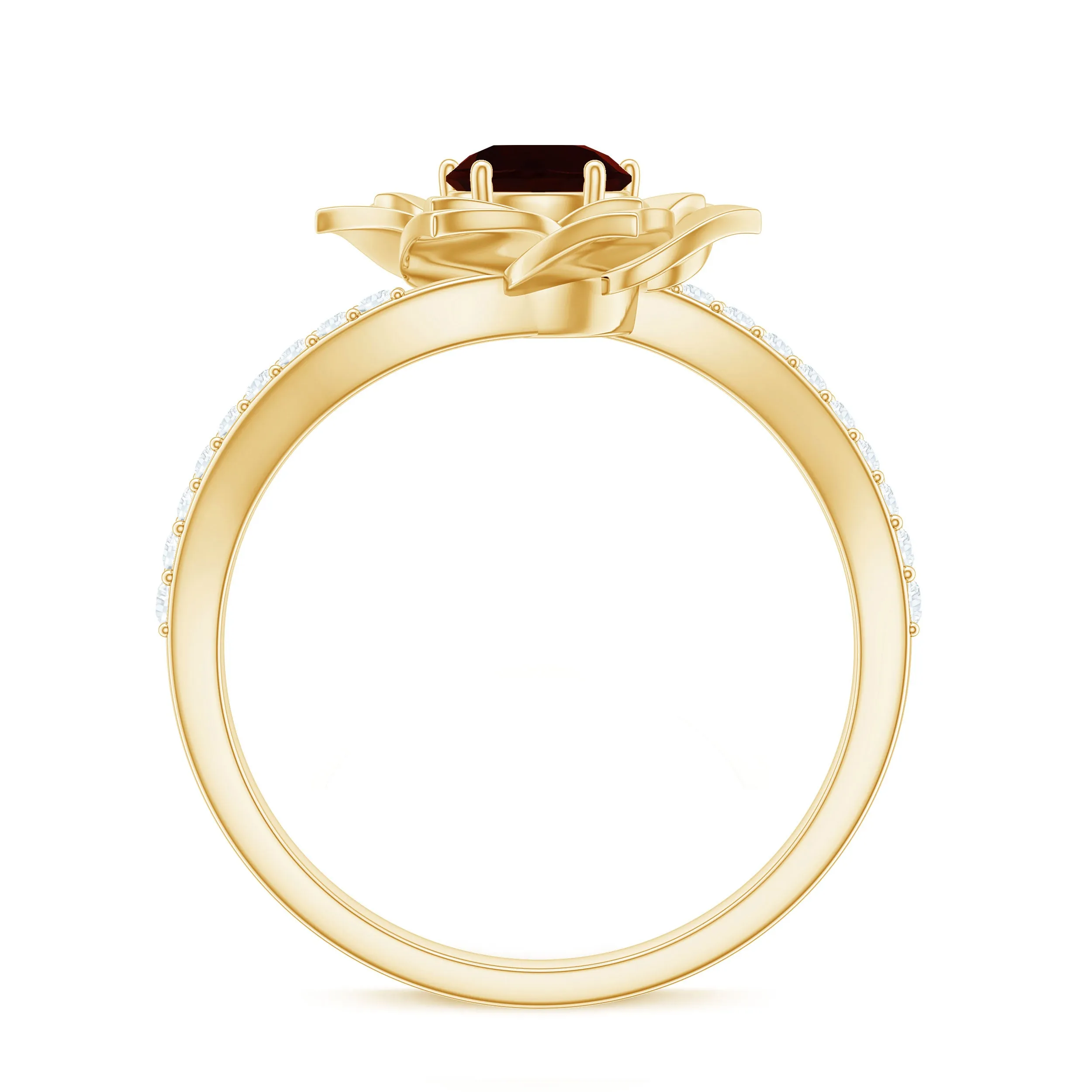 Flower Inspired Garnet Bypass Engagement Ring with Diamond
