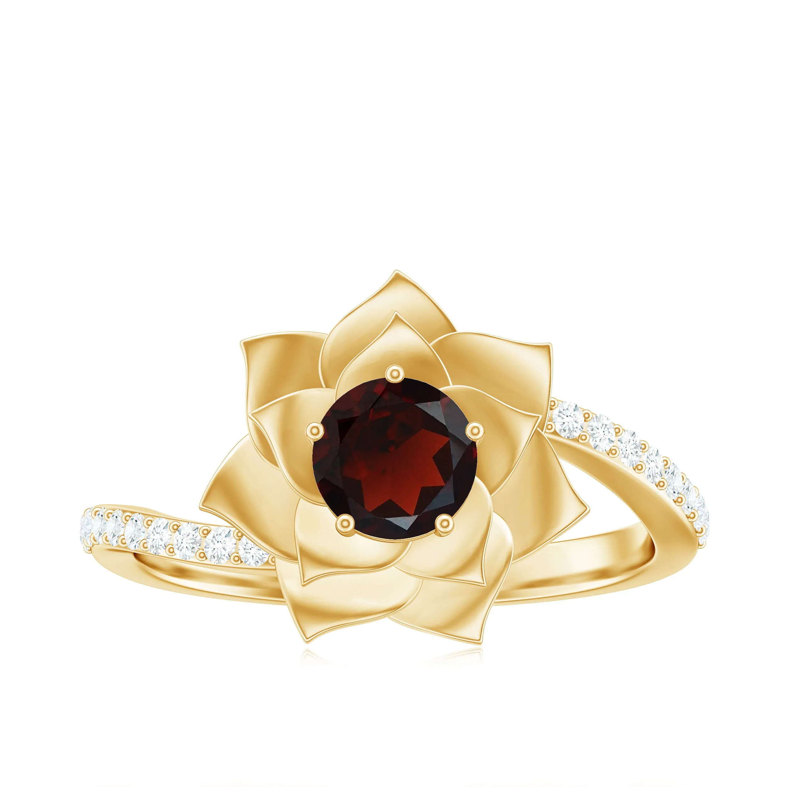 Flower Inspired Garnet Bypass Engagement Ring with Diamond