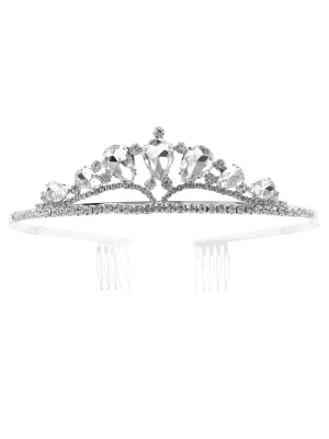 Girls Silver Wedding Pageant Tear Drop Crown Comb Tiara