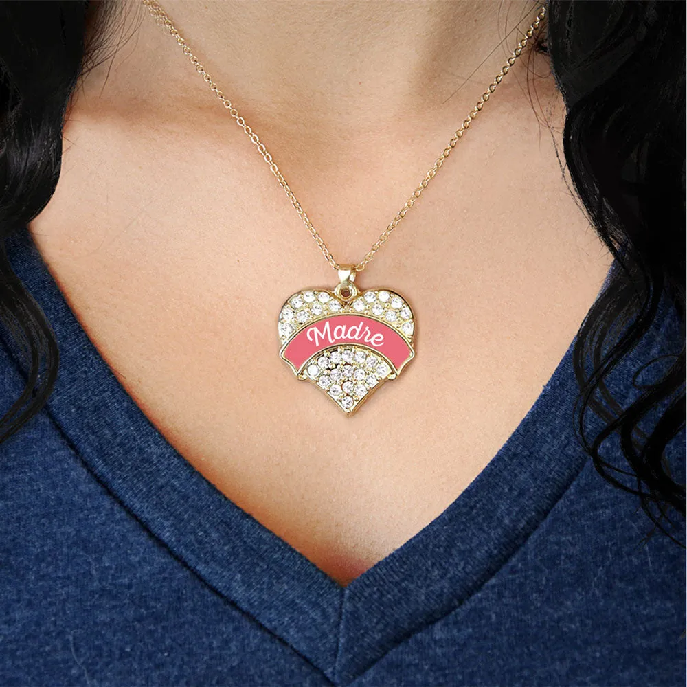 Gold Coral Madre Pave Heart Charm Classic Necklace
