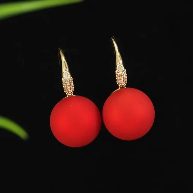 Gold Plated Red/Green Pearl Drop Cubic Zirconia Korean Earring