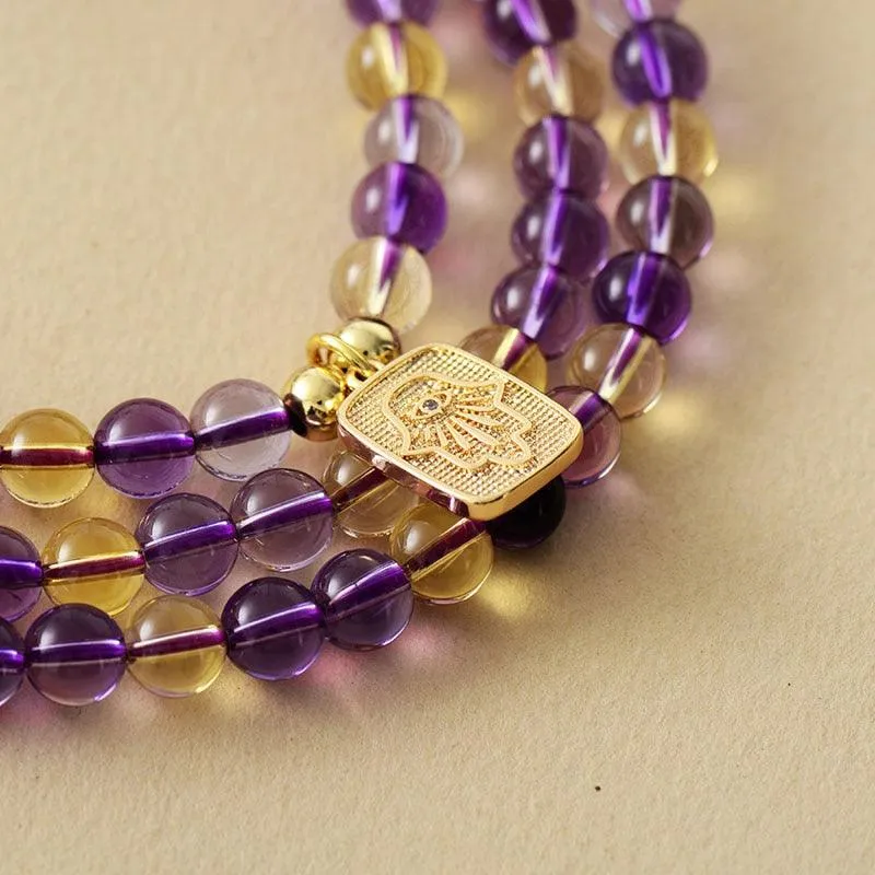 Hamsa Charm Amethyst Citrine Stretchy Bracelet