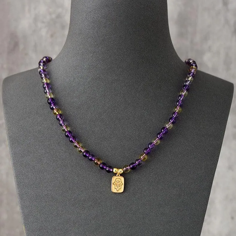 Hamsa Charm Amethyst Citrine Stretchy Bracelet