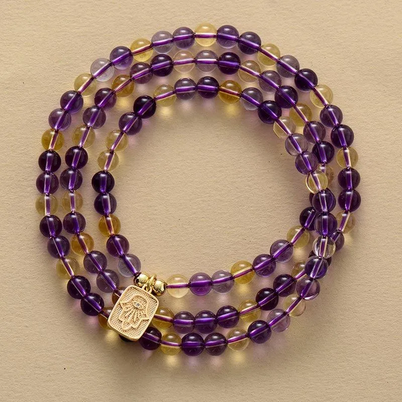 Hamsa Charm Amethyst Citrine Stretchy Bracelet
