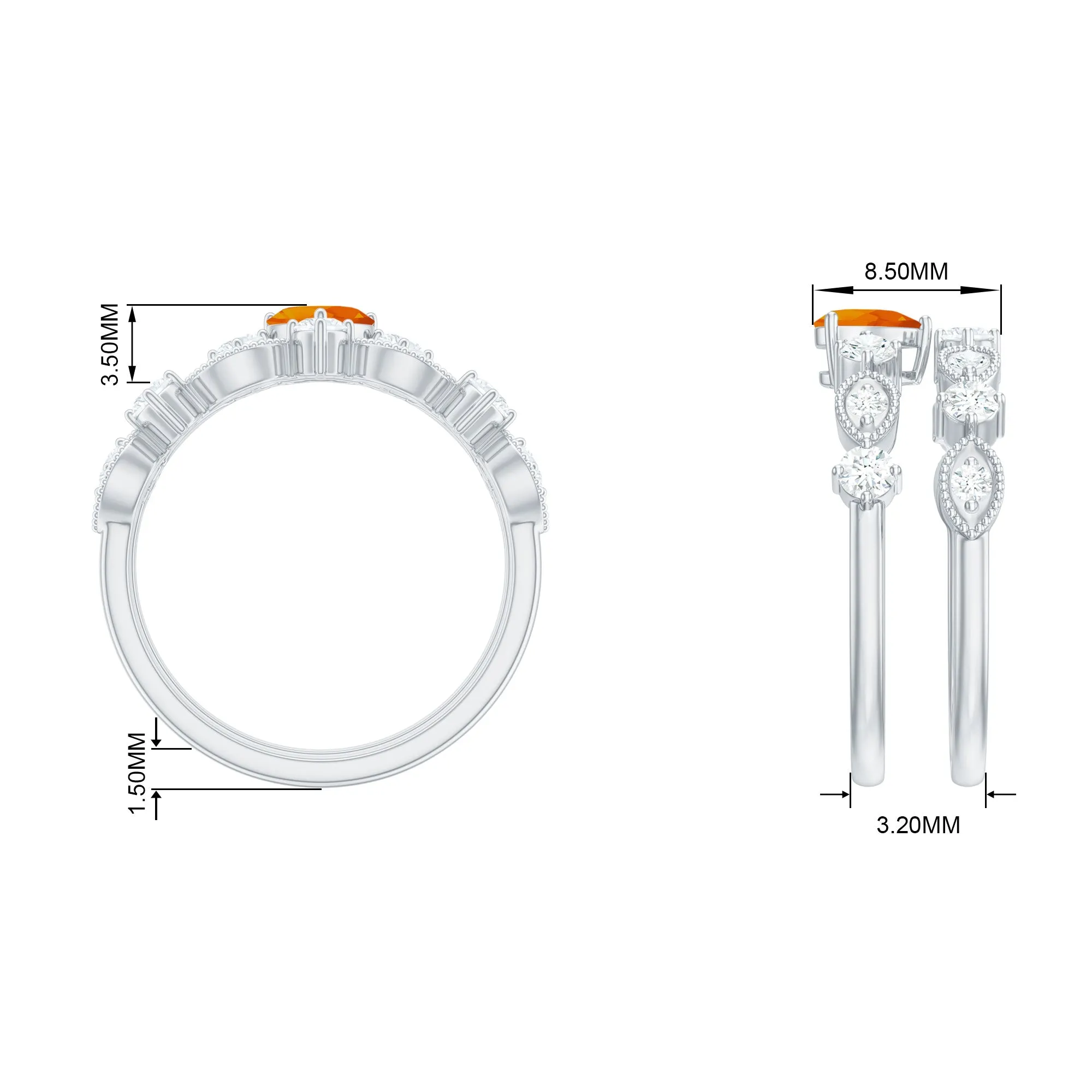 Heart Fire Opal and Moissanite Wedding Ring Set