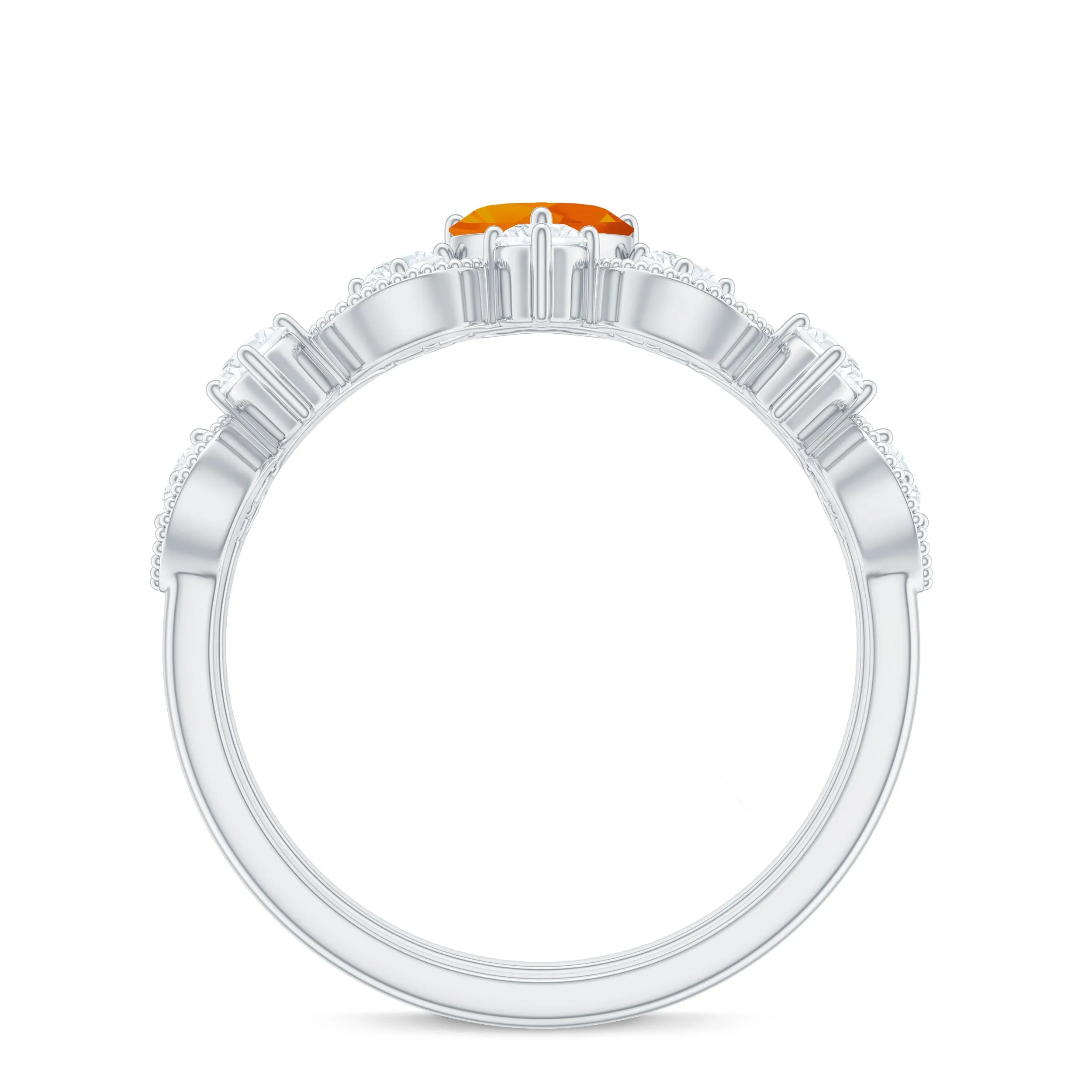 Heart Fire Opal and Moissanite Wedding Ring Set