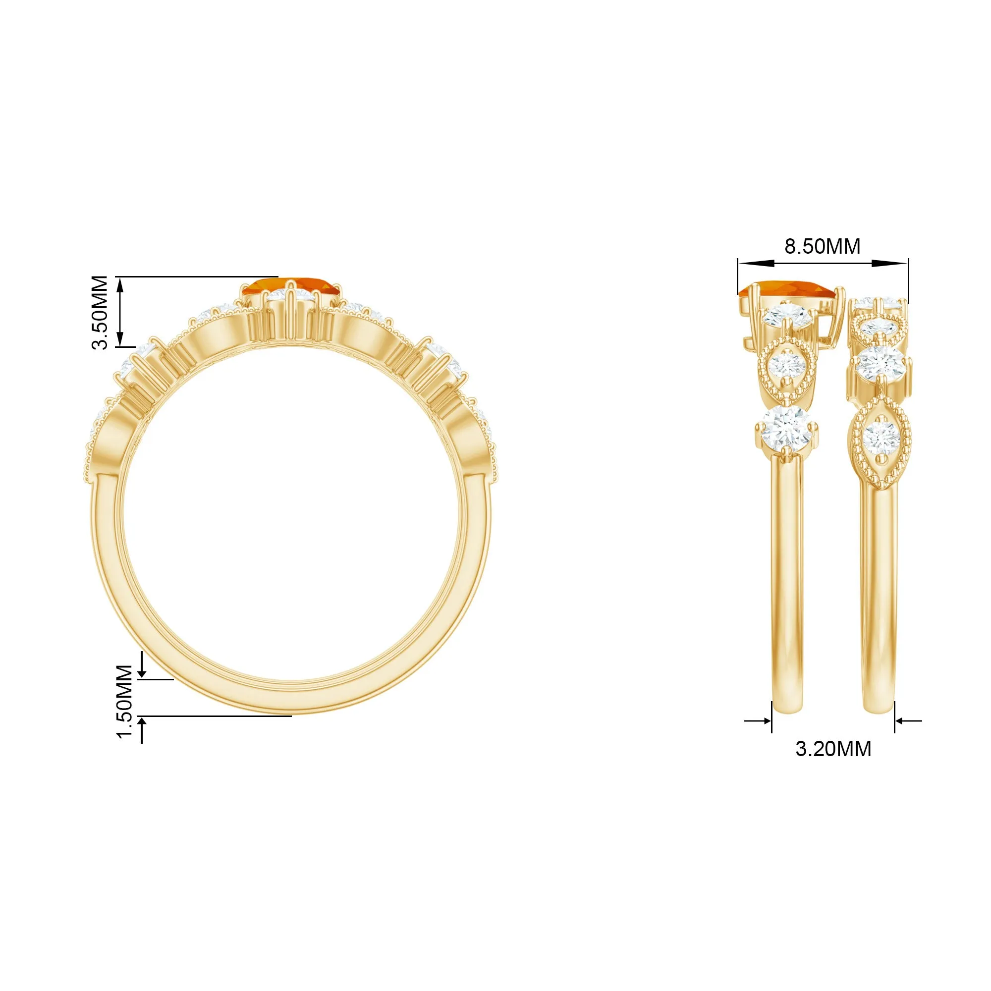 Heart Fire Opal and Moissanite Wedding Ring Set