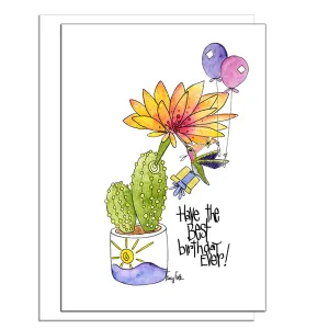 Hummingbird Cactus Flower Birthday Card